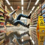 Person suing for a slip and fall accident in a grocery store.